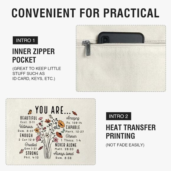 Religious Canvas Tote Bag Christian Gift Large Capacity Inspirational - Picture 3 of 6